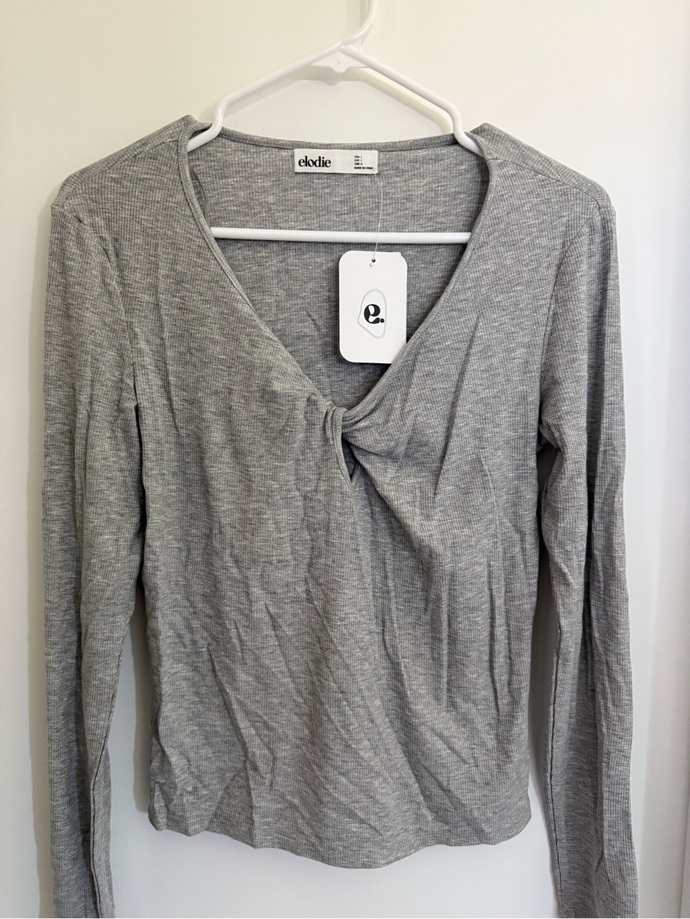 Elodie Gray Twist-Front Long Sleeve Top